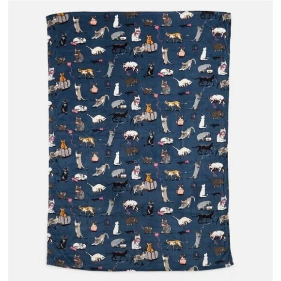 New Vera Bradley Cat’s Meow Throw Blanket Cat Kitten Blue Soft Plush  80x50 - Picture 2 of 3